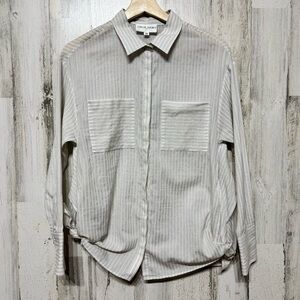 Chloe Stora Cream Striped Side Tie Button Front Long Sleeve Shirt Size XS 34